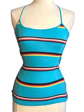 Y2K era GARAGE Turquoise Striped Spaghetti Strap Tank Top